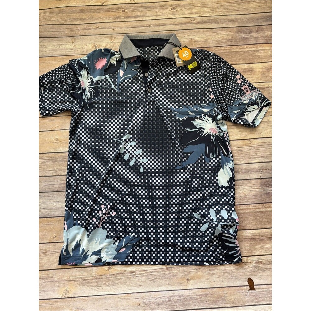 New Puma Mattr Terrance Polo Shirt Mens Large Floral Cobra Golf Logo Mens M Blue